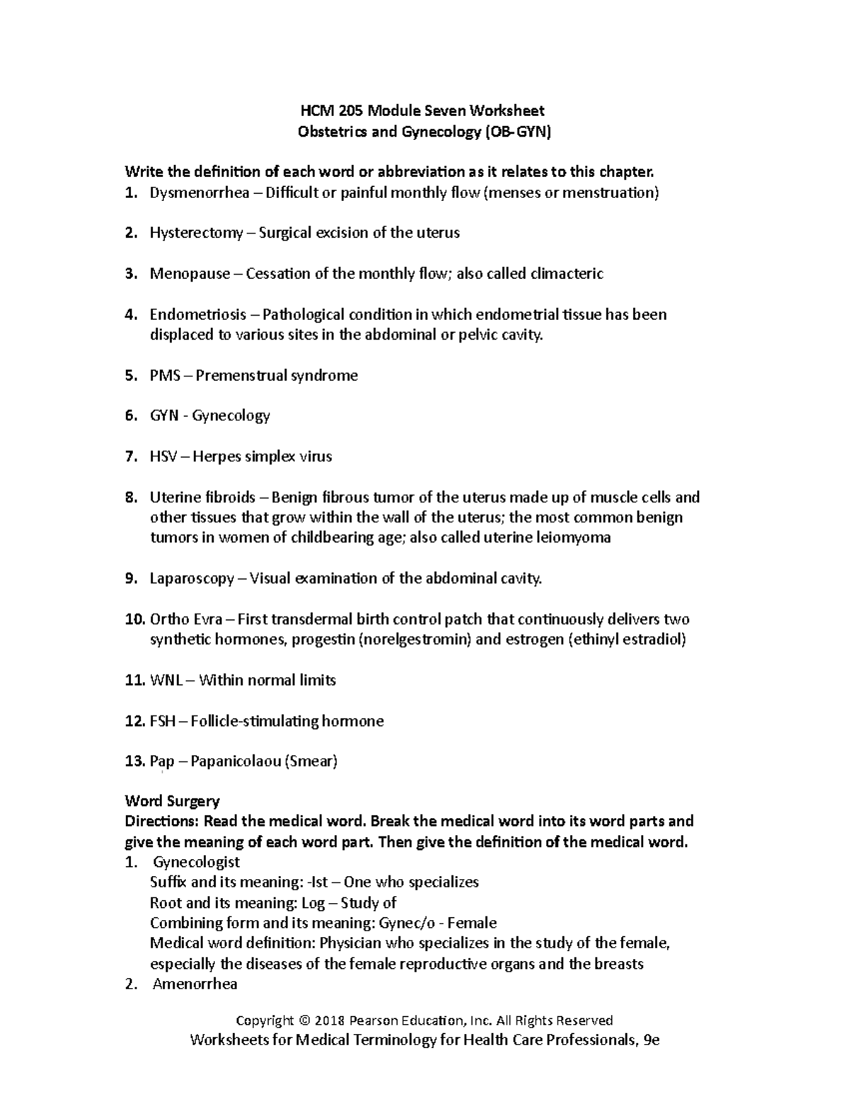 Module 7 Worksheet - HCM 205 Module Seven Worksheet Obstetrics And ...