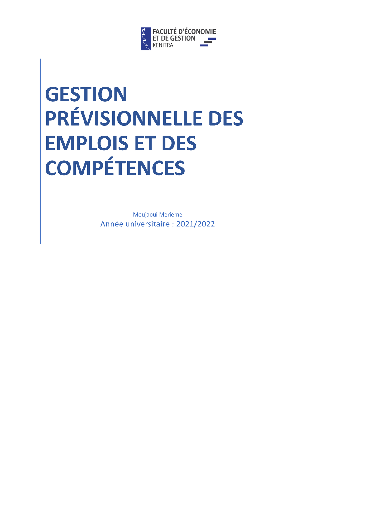 Gestion prévisionnelle des emplois et des compétences - GESTION ...