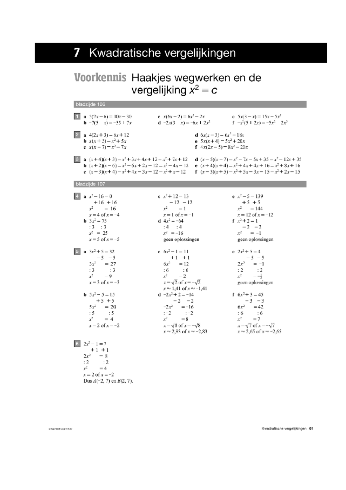 2vwo.Uitwerkingen.Hoofdstuk 7.Kwadratische Vergelijkingen - Wiskunde ...