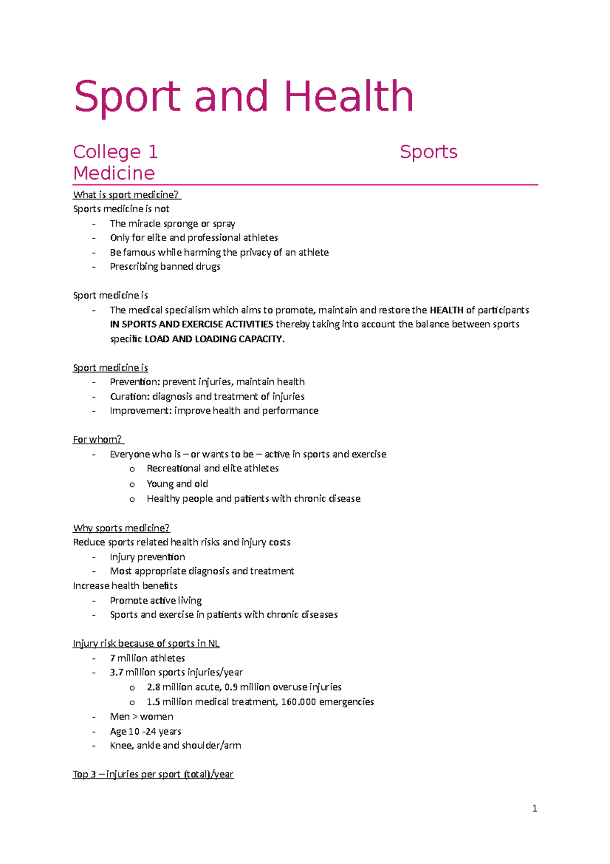 Sport And Health Sport And Health College 1 Medicine Sports What Is Sport Medicine Sports Studeersnel