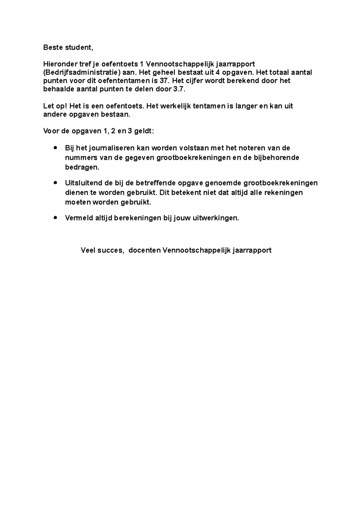 Vennootschappelijk Jaarrapport Oefententamen Voor Week 7 (2021-2022 ...