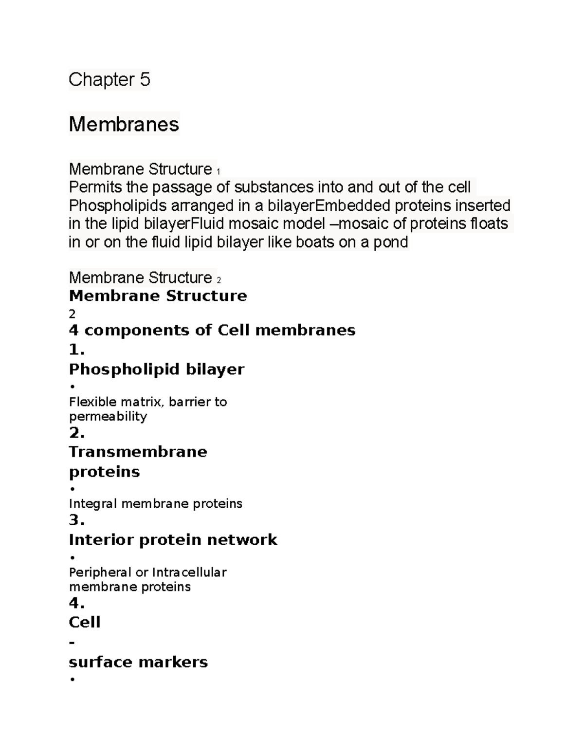 Chapter 5 - notes - Chapter 5 Membranes Membrane Structure 1 Permits ...