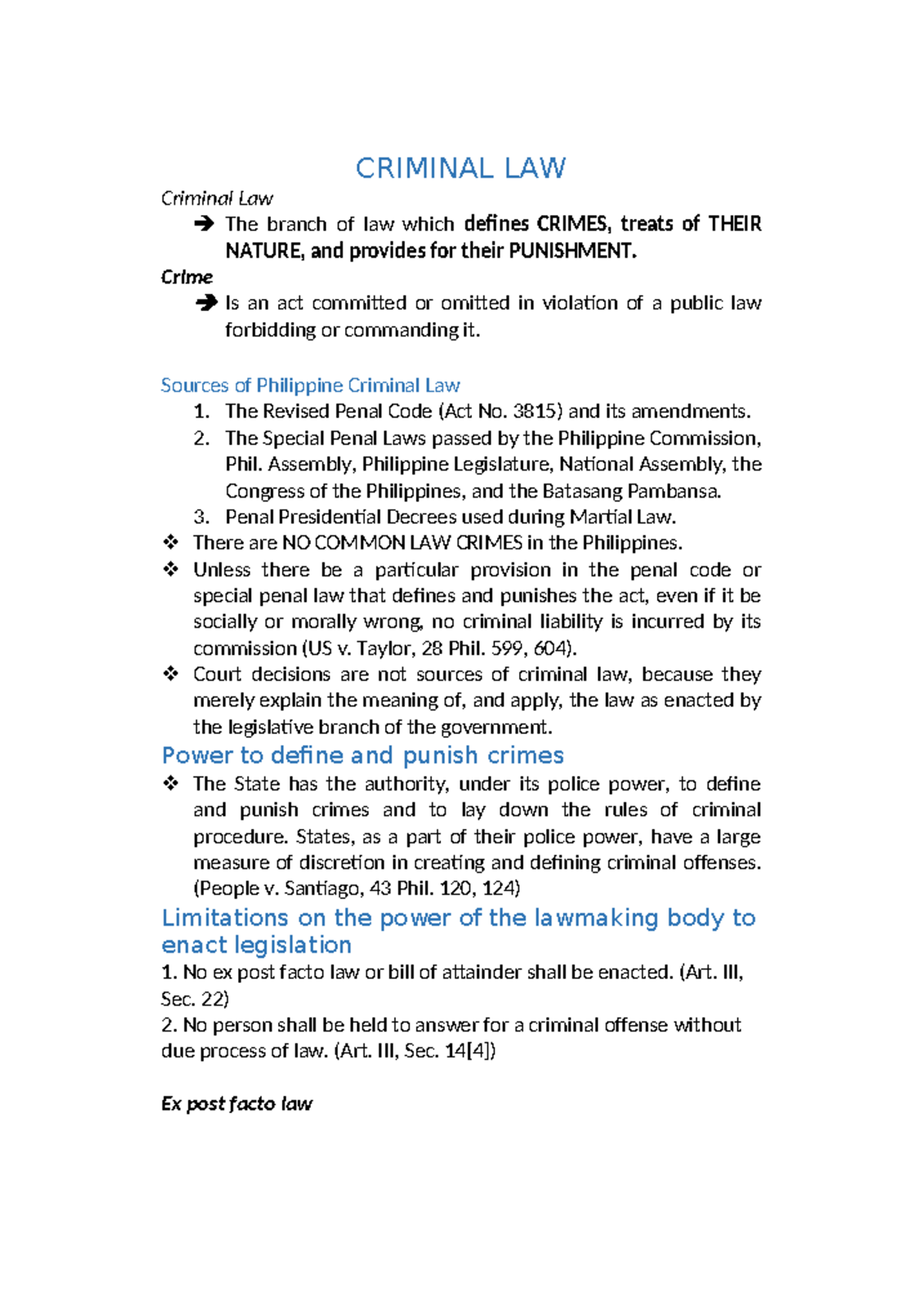 Summarized - RPC (Crim Law) - Reyes - CRIMINAL LAW Criminal Law The ...