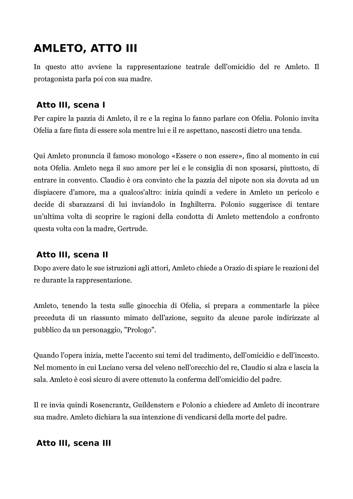 Shakespeare: Amleto e Ofelia, Amleto, Atto III, Scena 1