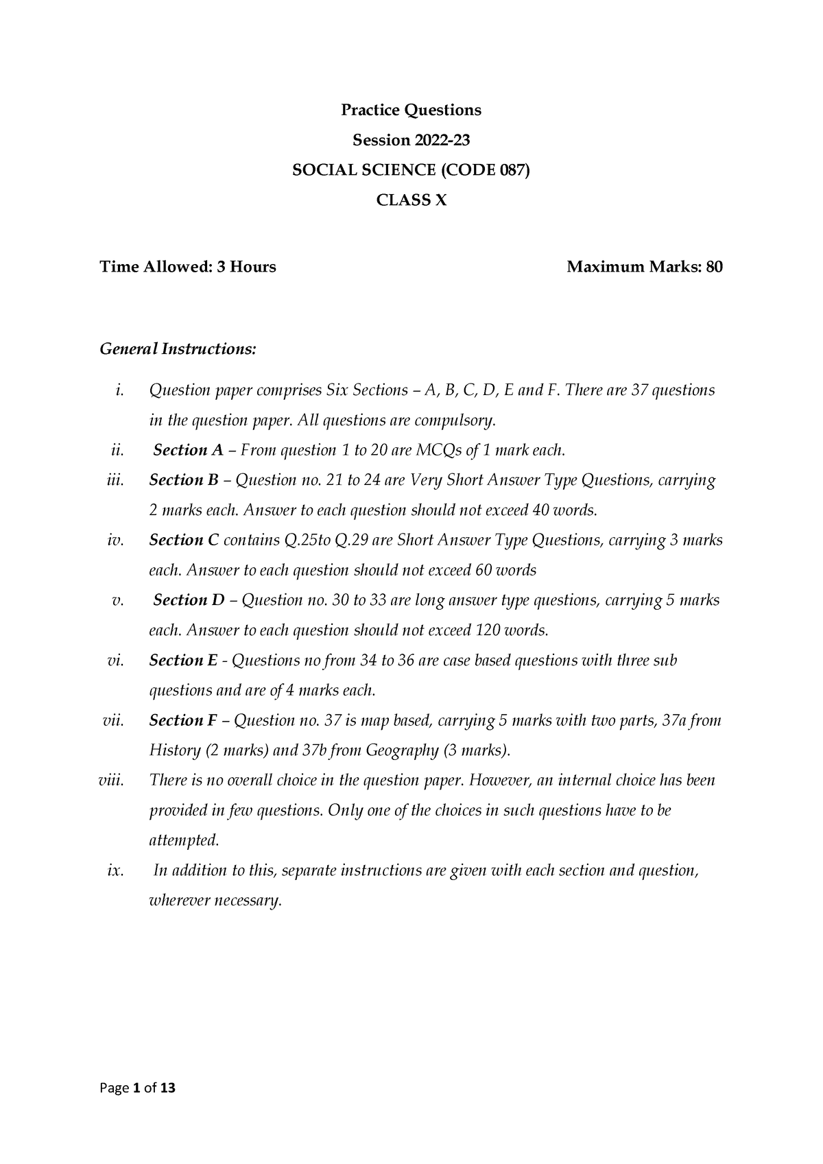 SS-PQ - Hi Pls Read - Practice Questions Session 2022- SOCIAL SCIENCE ...