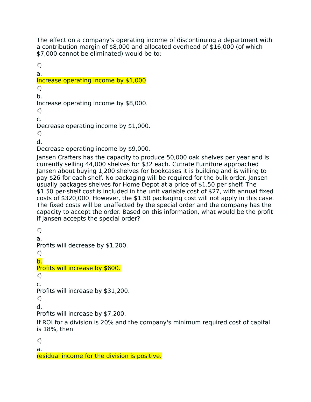 Quiz-2 - No Thanks - The Effect On A Company’s Operating Income Of ...