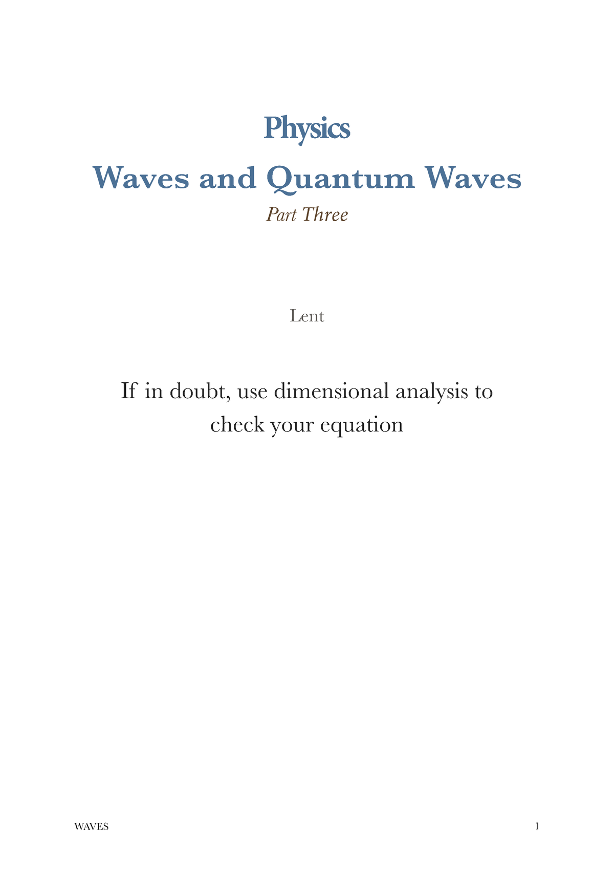 Natural Sciences - Physics - Waves - Part 3 - Physics Waves And Quantum ...