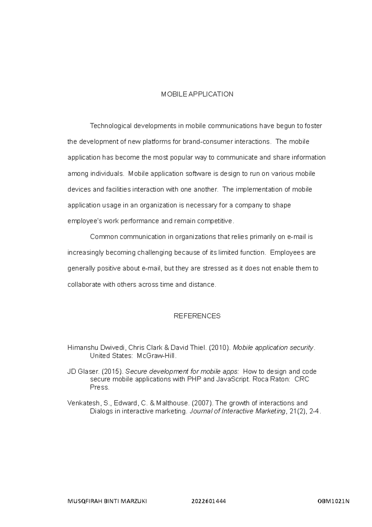 JOB 6 Reports - MOBILE APPLICATION Technological developments in mobile ...