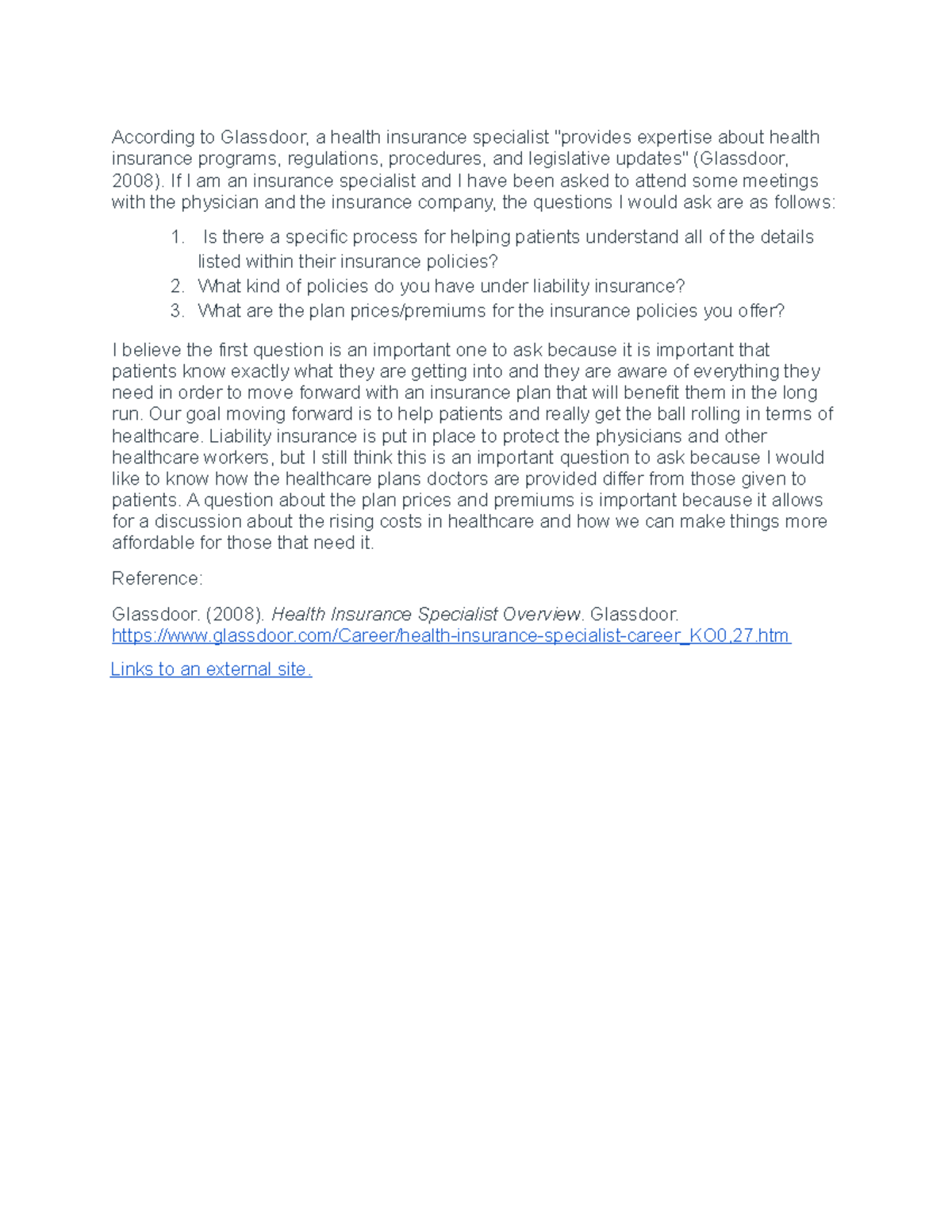 Unit 3 Discussion Insurance Terms and Reimbursement Levels (11