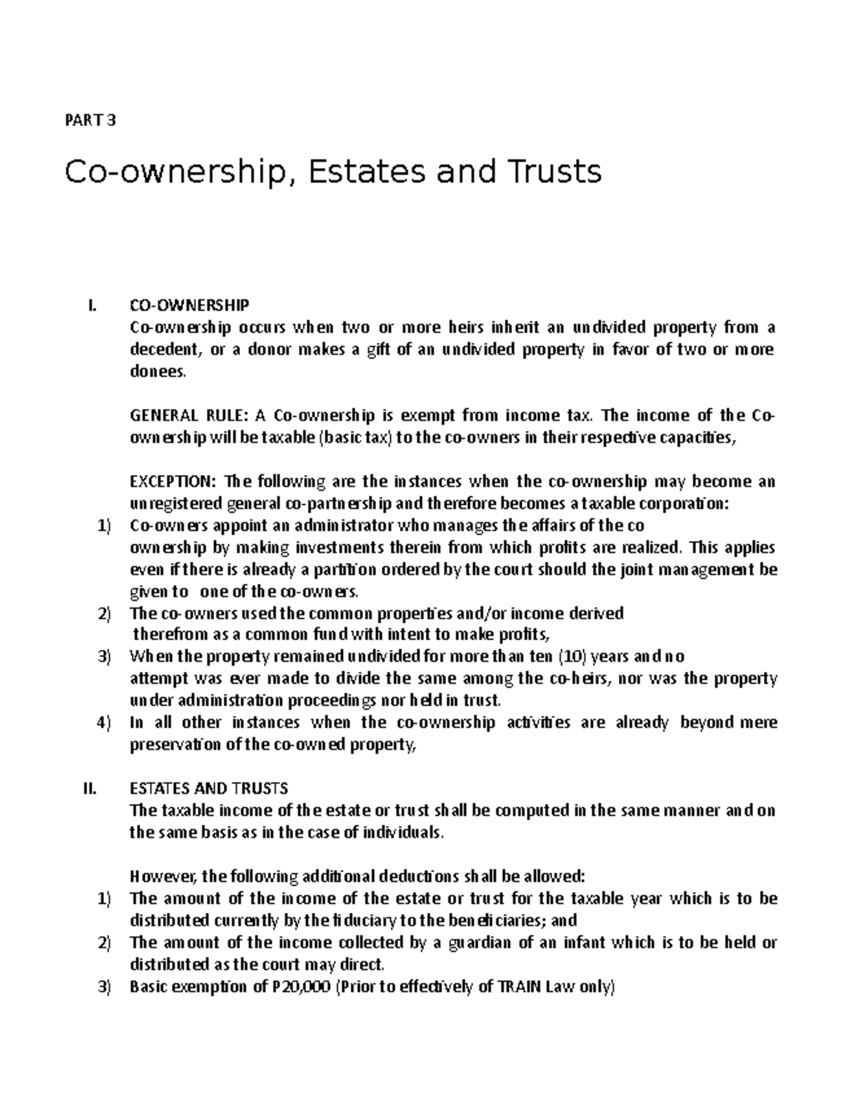 03 Co Ownership Estates Trusts - Part 3 Co-ownership, Estates And 