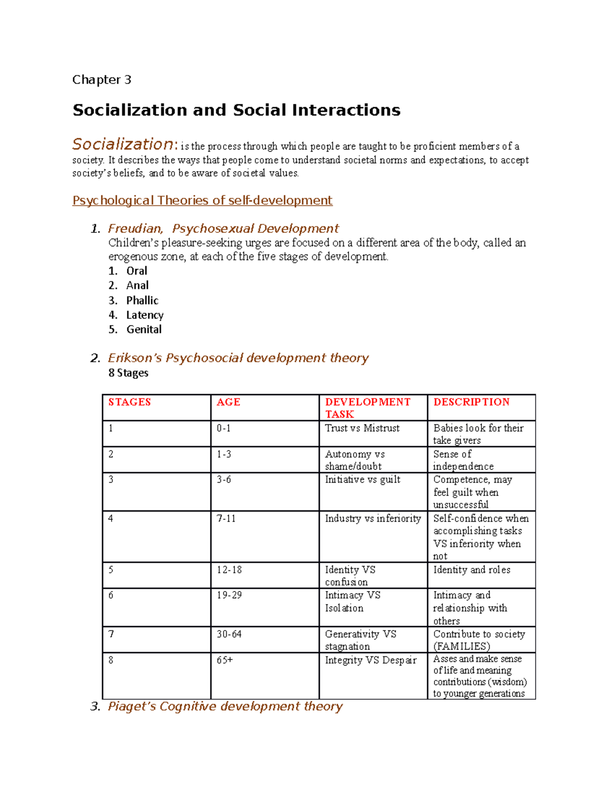 Chapter 3 Notes - Chapter 3 Socialization And Social Interactions ...