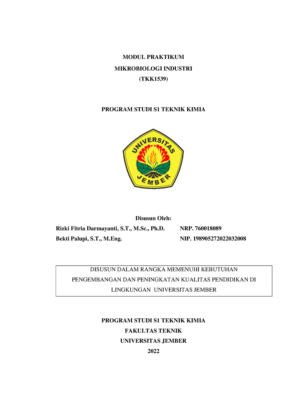 Modul Praktikum Mikrobiologi Industri 2022 Edisi Revisi - MODUL ...