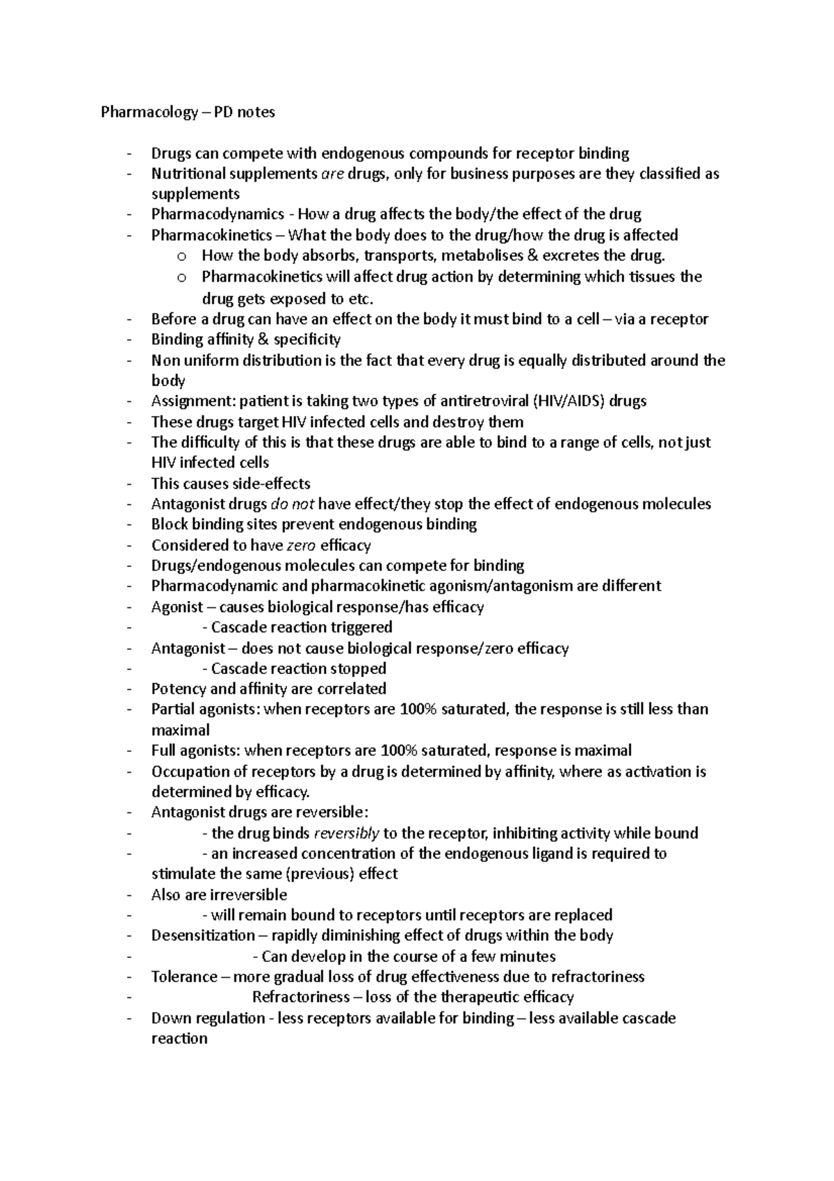 Pharmacology - lecture notes on pd - Pharmacology – PD notes Drugs can ...