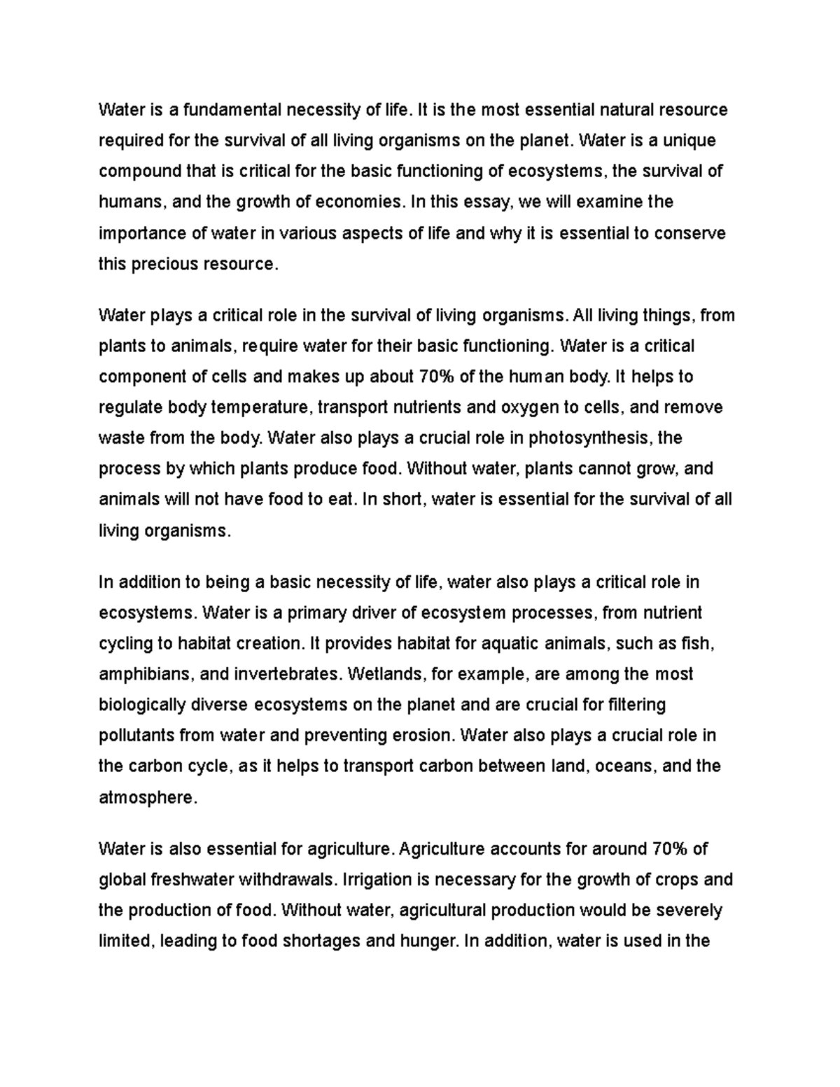 Studoc-3 - Class notes - Water is a fundamental necessity of life. It ...