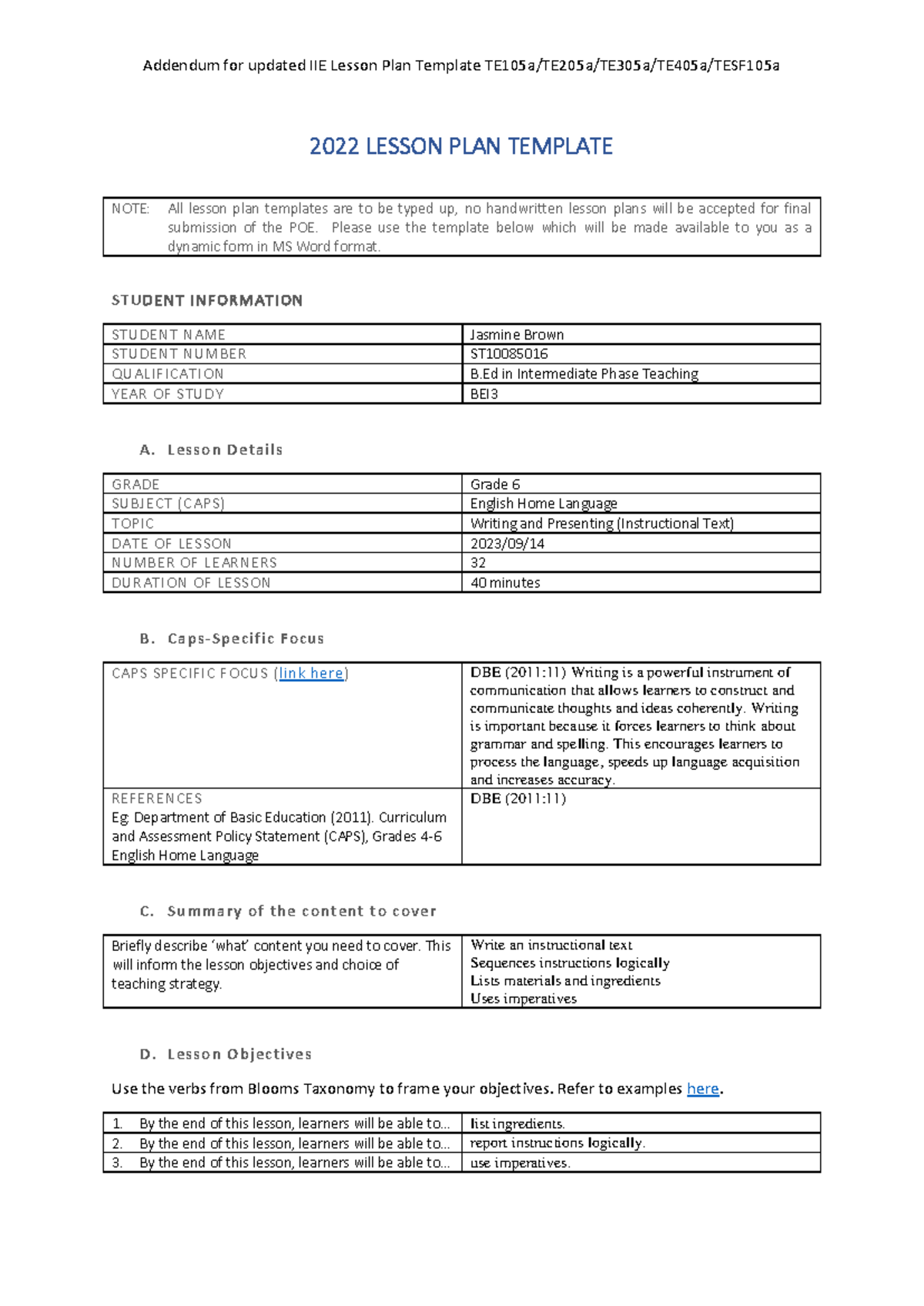 Writing and Presenting Lesson Plan - 2022 LESSON PLAN TEMPLATE NOTE ...