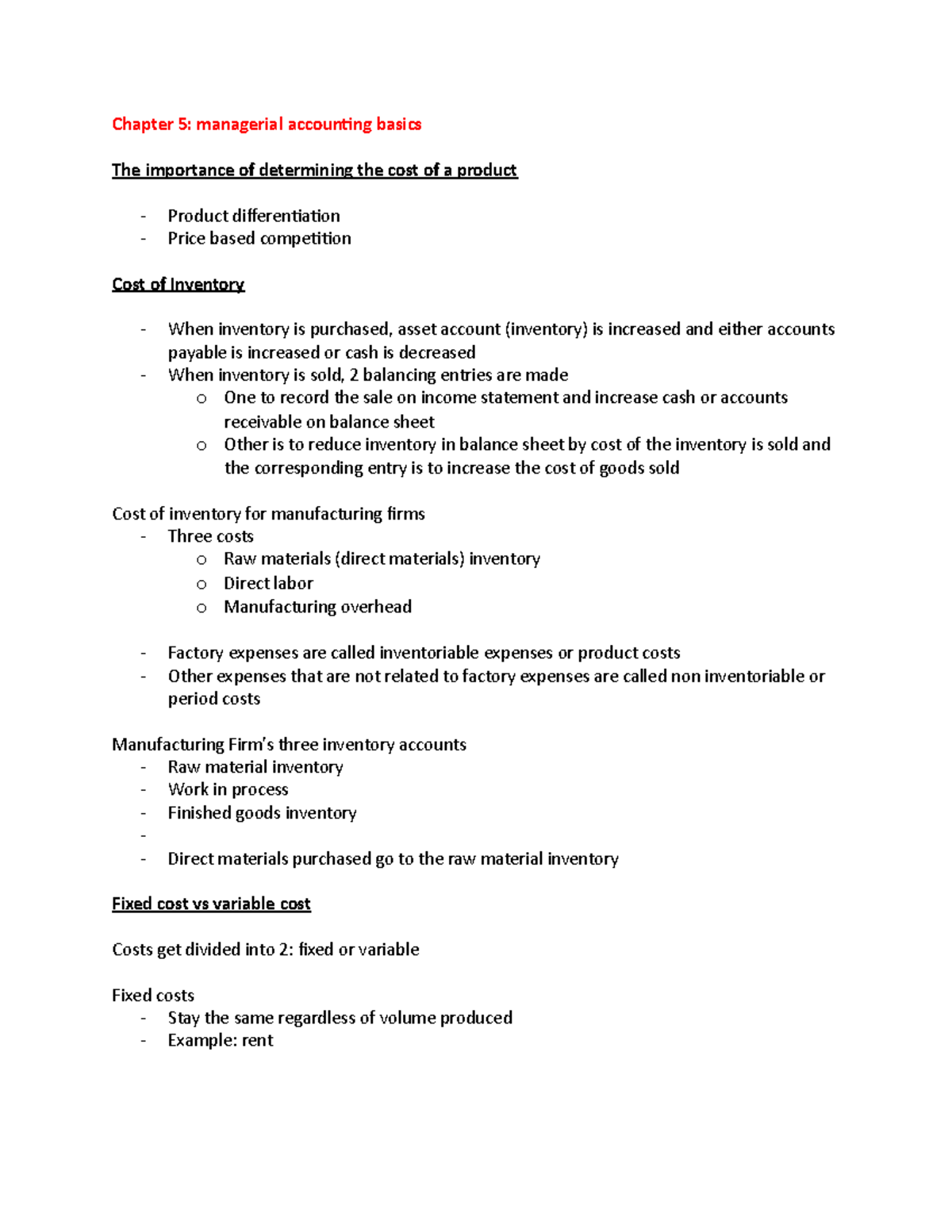 Accounting Chapter 5 Notes - Chapter 5: Managerial Accounting Basics ...