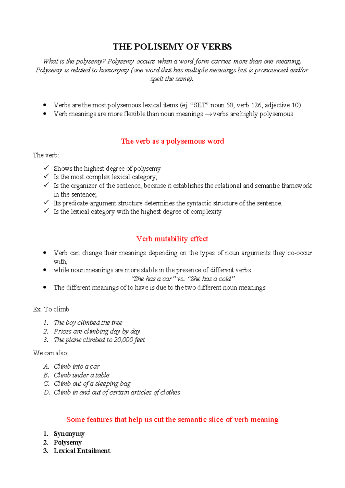3. The polysemy of verbs - THE POLISEMY OF VERBS What is the polysemy ...
