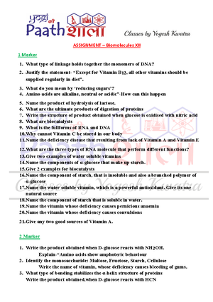Class XII - Biomolecules