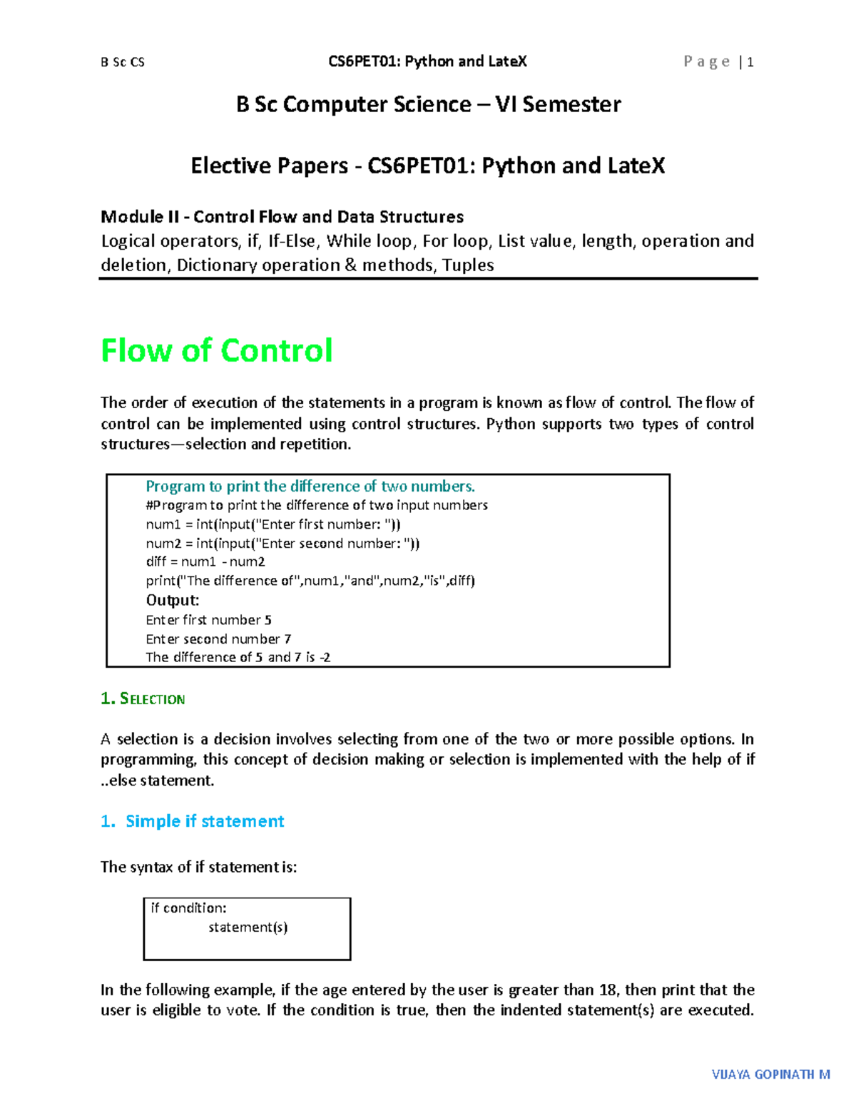 Python Notes - Module II - B Sc Computer Science – VI Semester Elective ...
