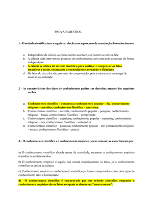 Avaliação bimestral de conhecimentos gerais