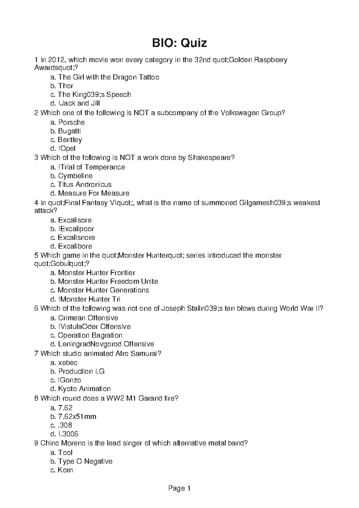 BIO164 Pre Lab 5 - BIO: Quiz 1 In 2012, which movie won every category ...