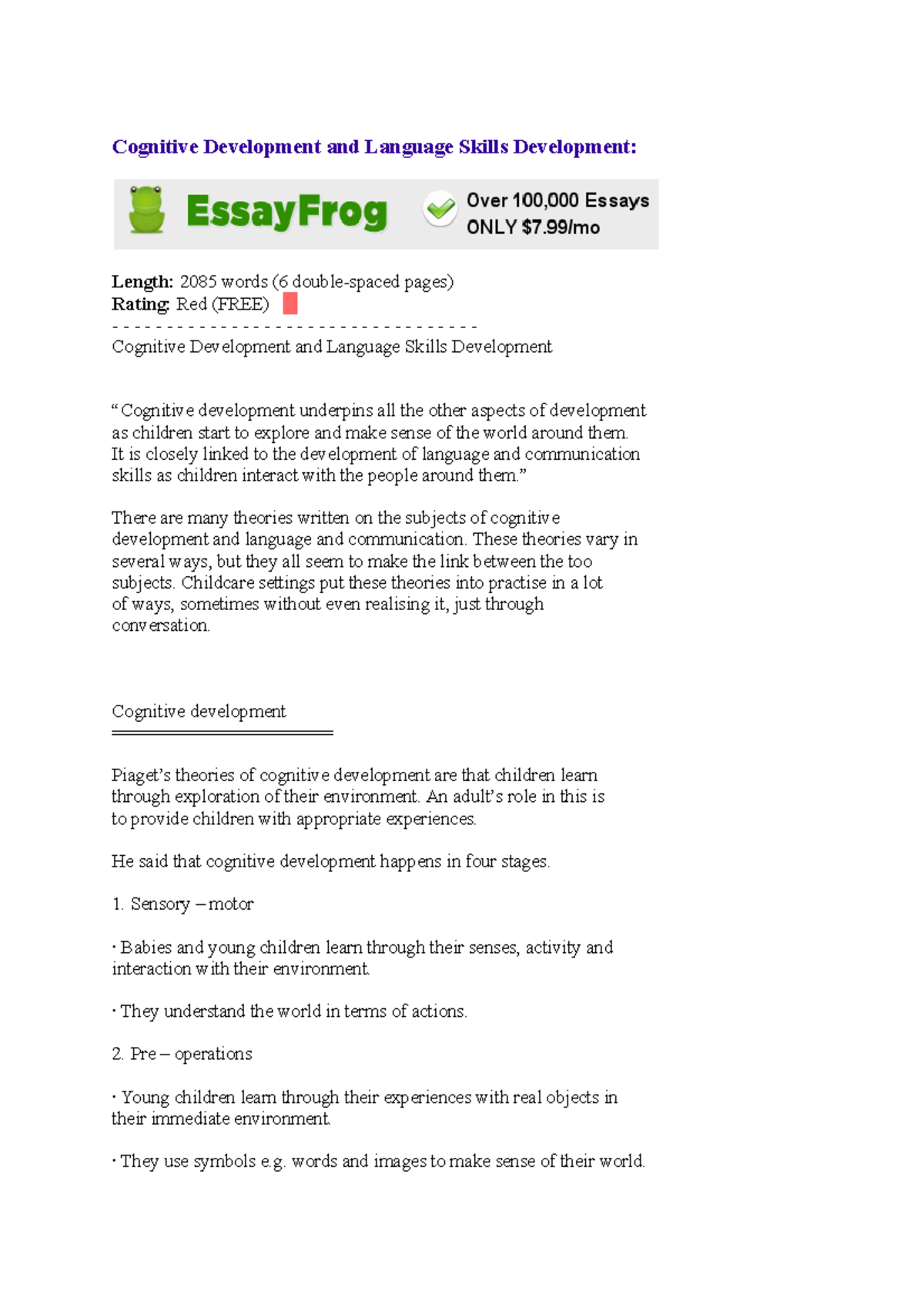 Summary course of material Cognitive Development and Language Skill