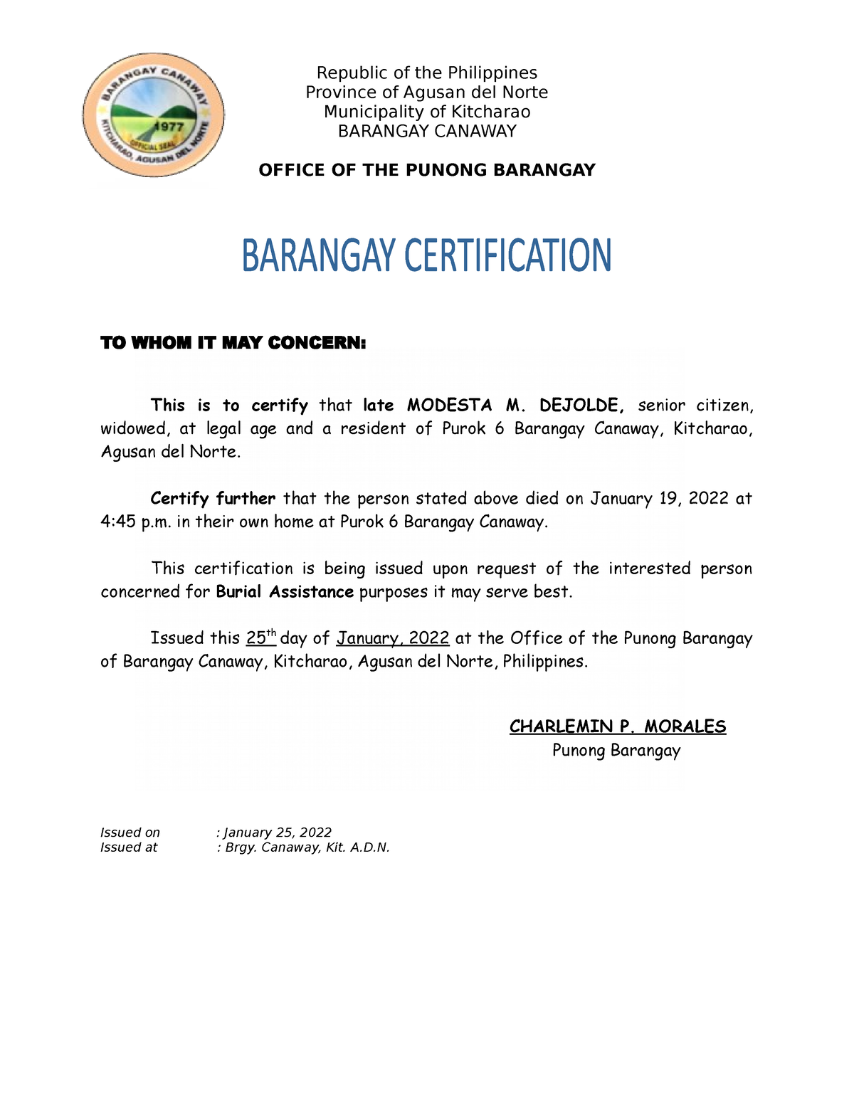 Cert. for Birth Cert - information - Republic of the Philippines ...