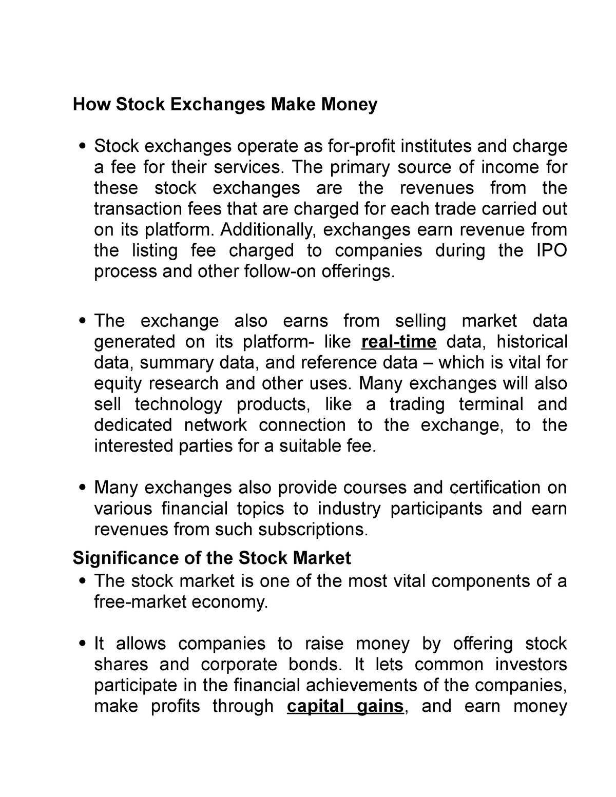 stock exchange essay pdf