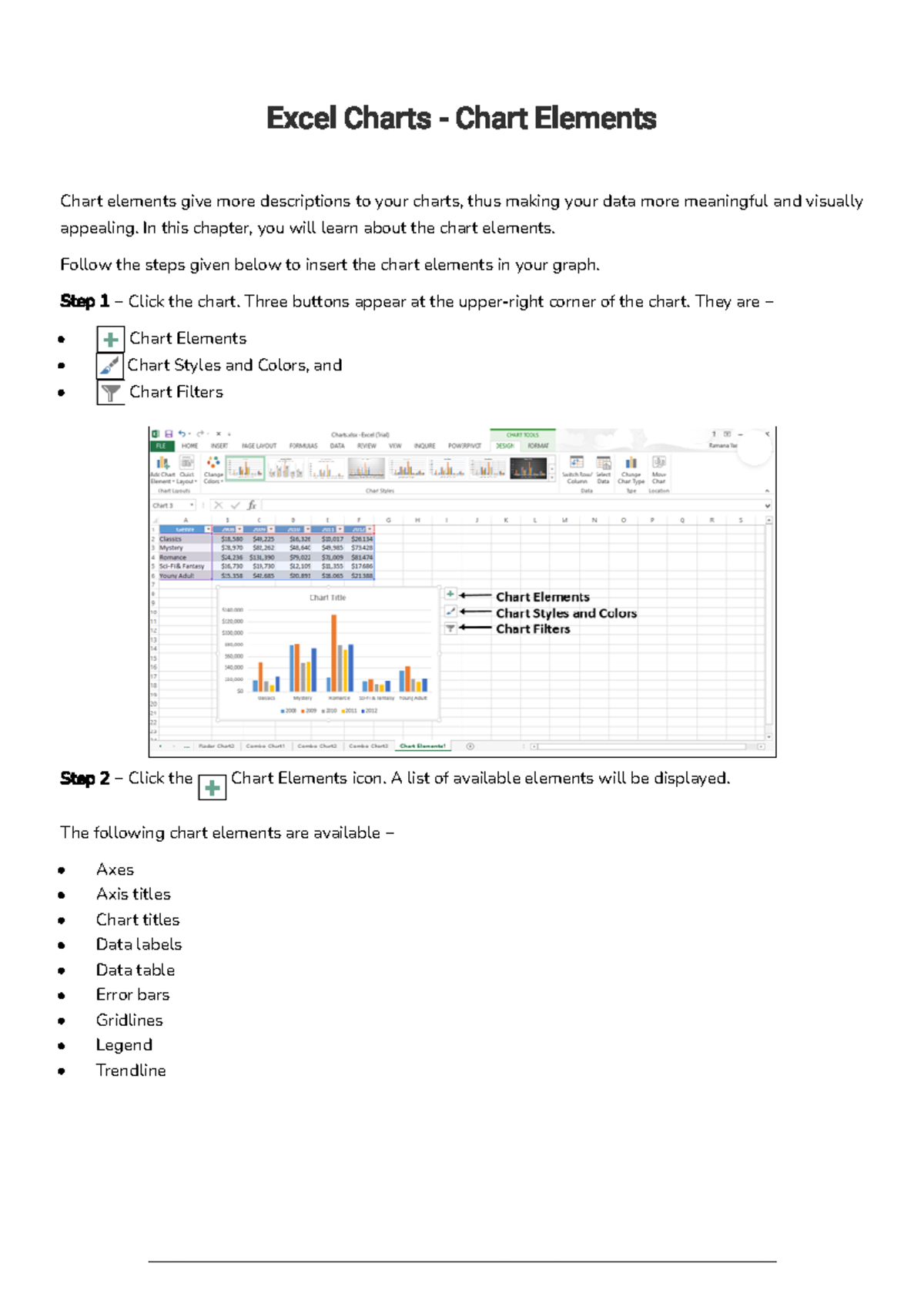 Excel Charts Tutorial 6 - Excel Char ts - Char t Elements Chart ...