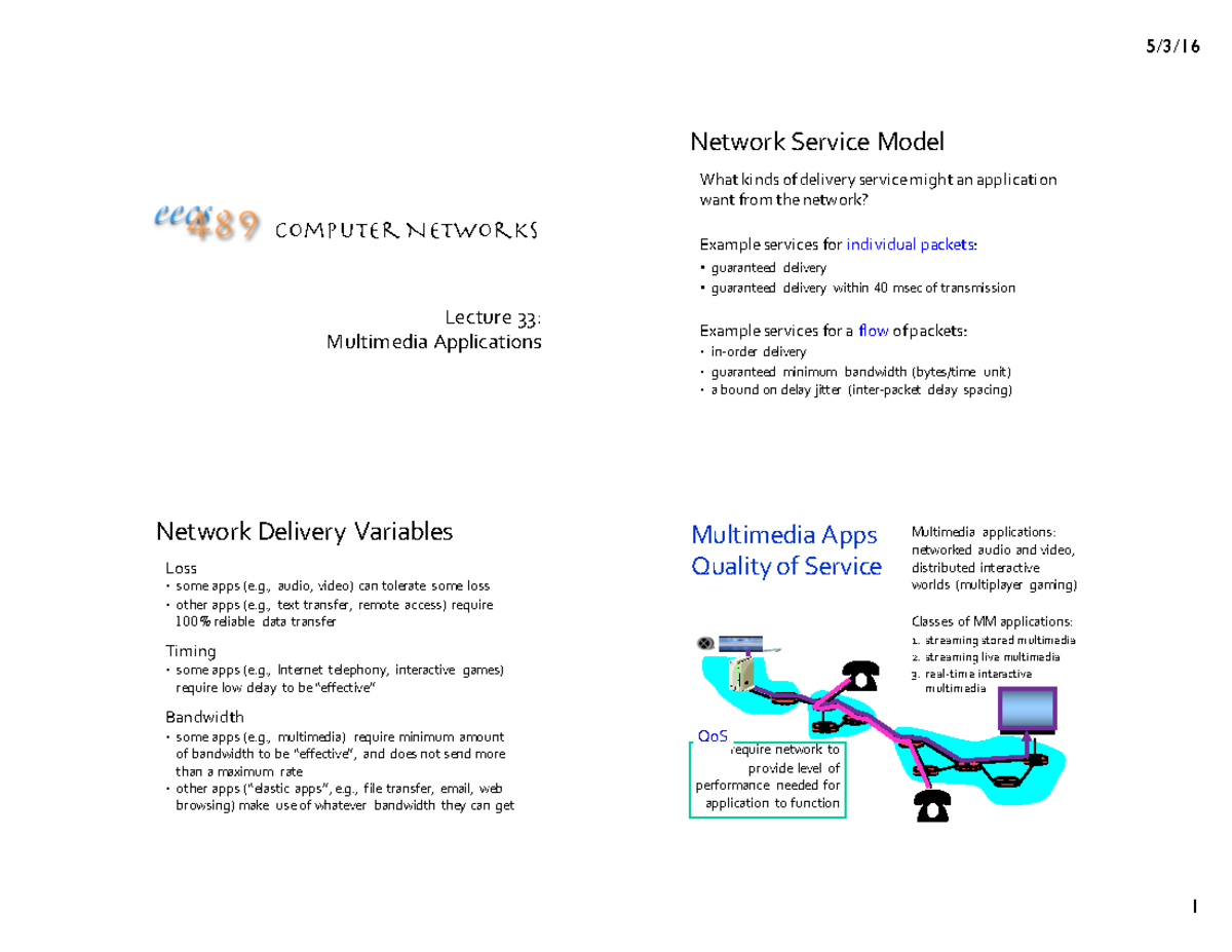 Lecture notes, lecture 33 Computer Networks - Network Service Model ...