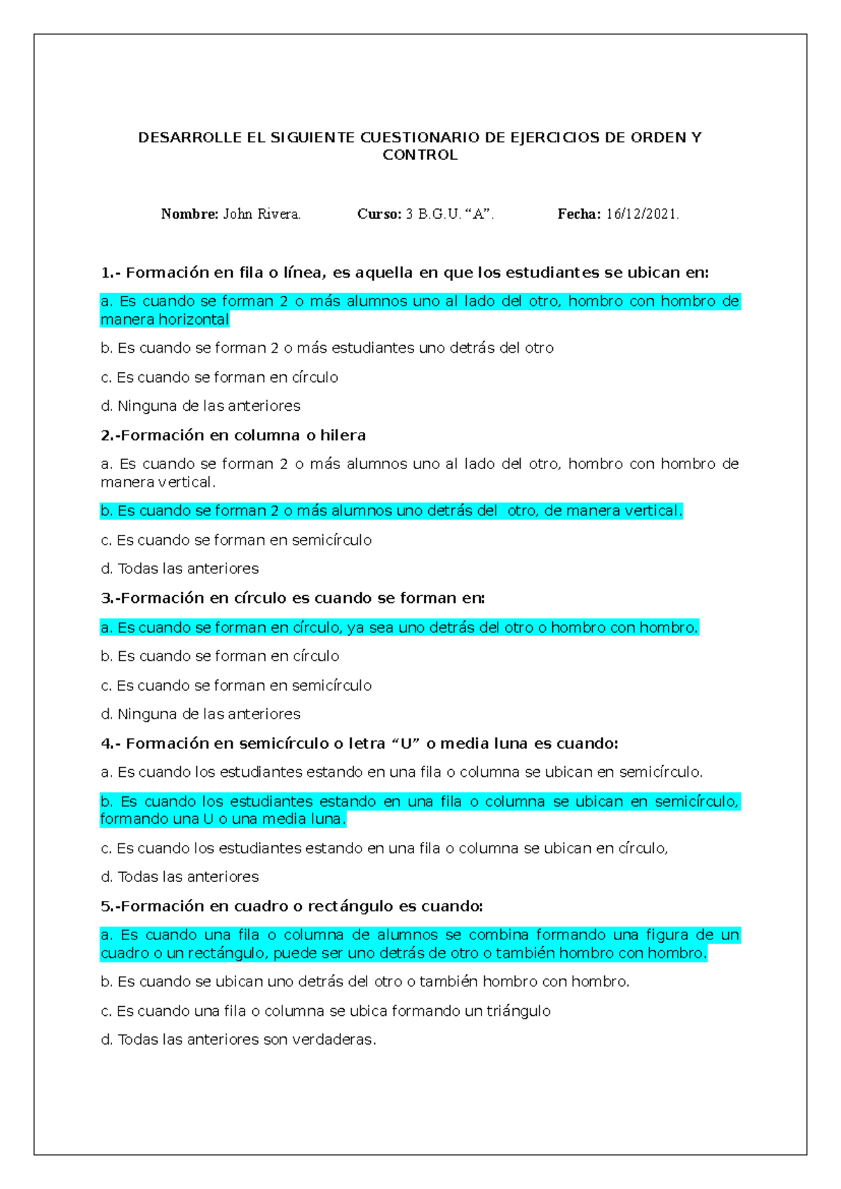JOHN Rivera 3A Educación Física Desarrolle EL Siguiente Cuestionario DE ...