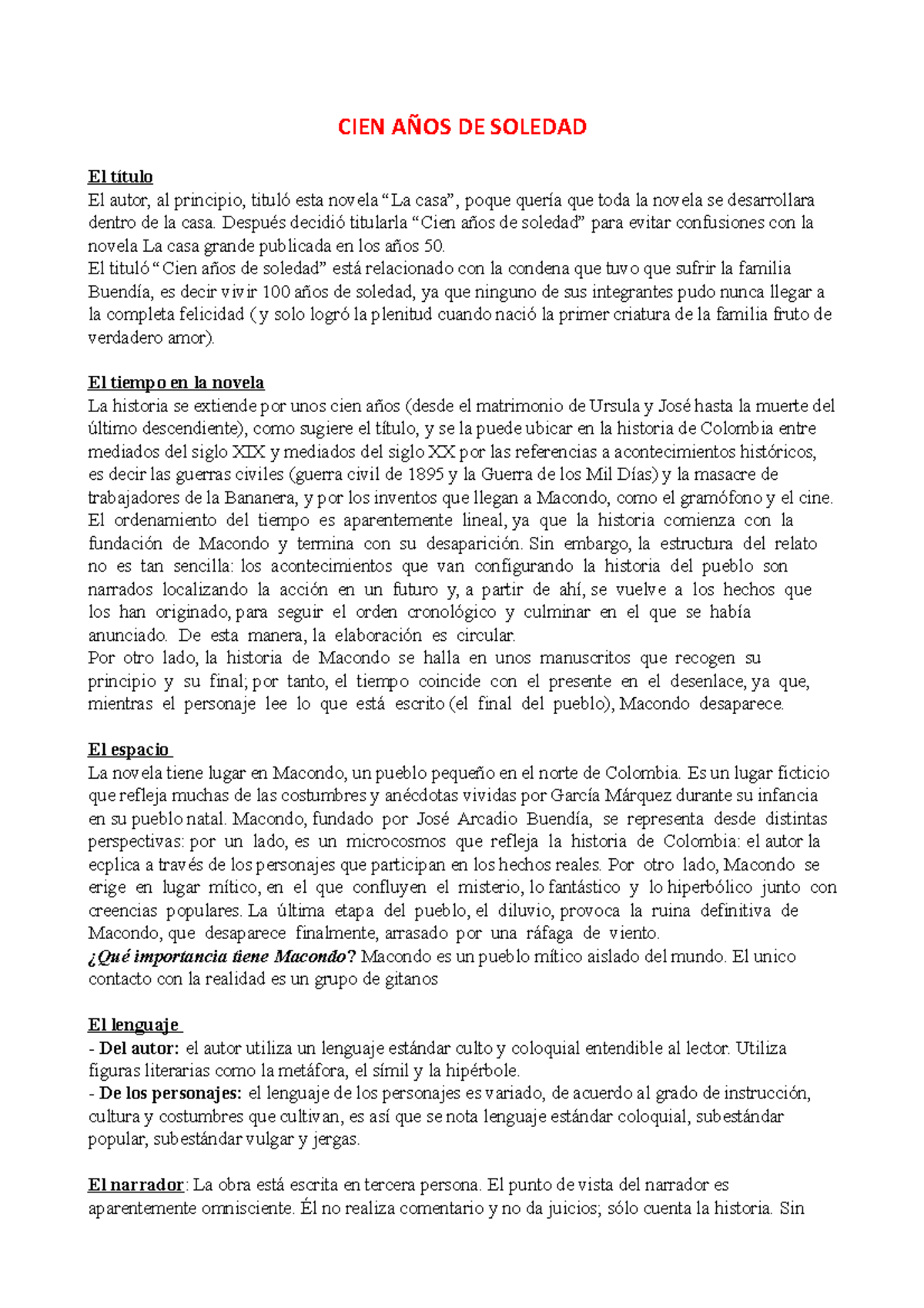 Resumen Y Analisis 100 Anos De Soledad Docsity