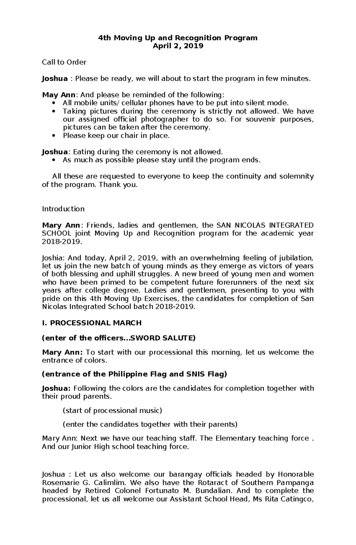 2019 Moving Up Recognition Script - 4th Moving Up and Recognition ...