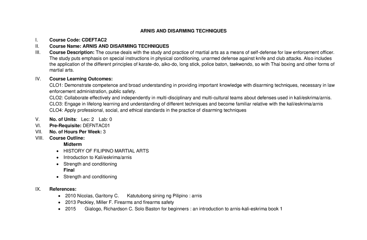 arnis and disarming techniques essay