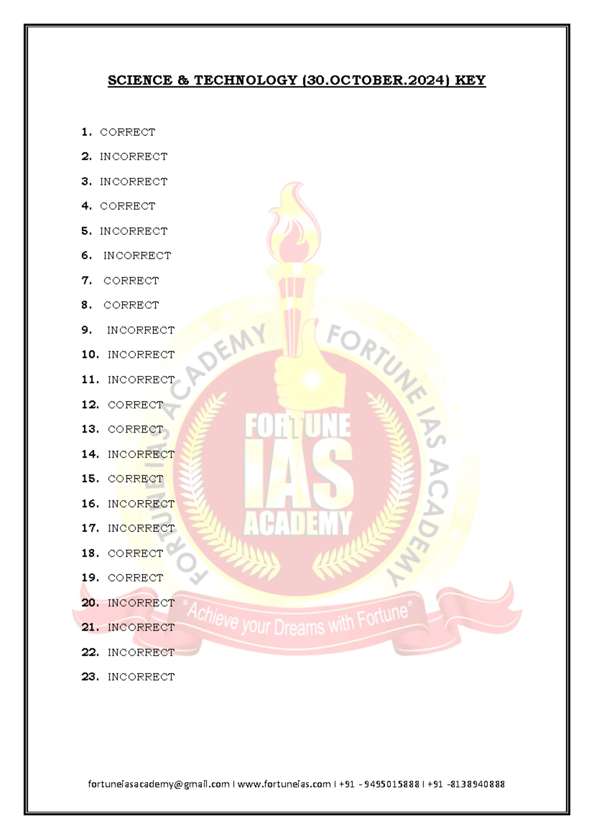 30.OCT.2024 (S and T) Key fortuneiasacademygmail I fortuneias I +91