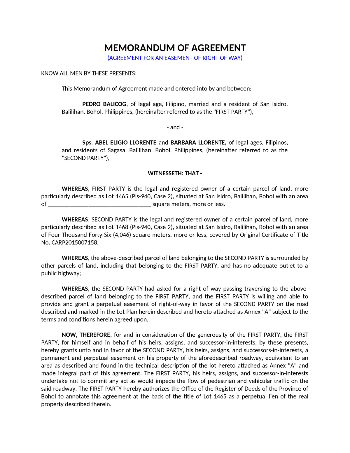 351827030 Agreement for Easement of Right of Way - MEMORANDUM OF ...