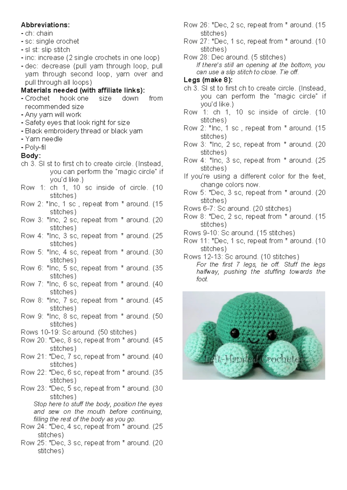 Crochet Patterns - notes - Abbreviations: - ch: chain - sc: single ...