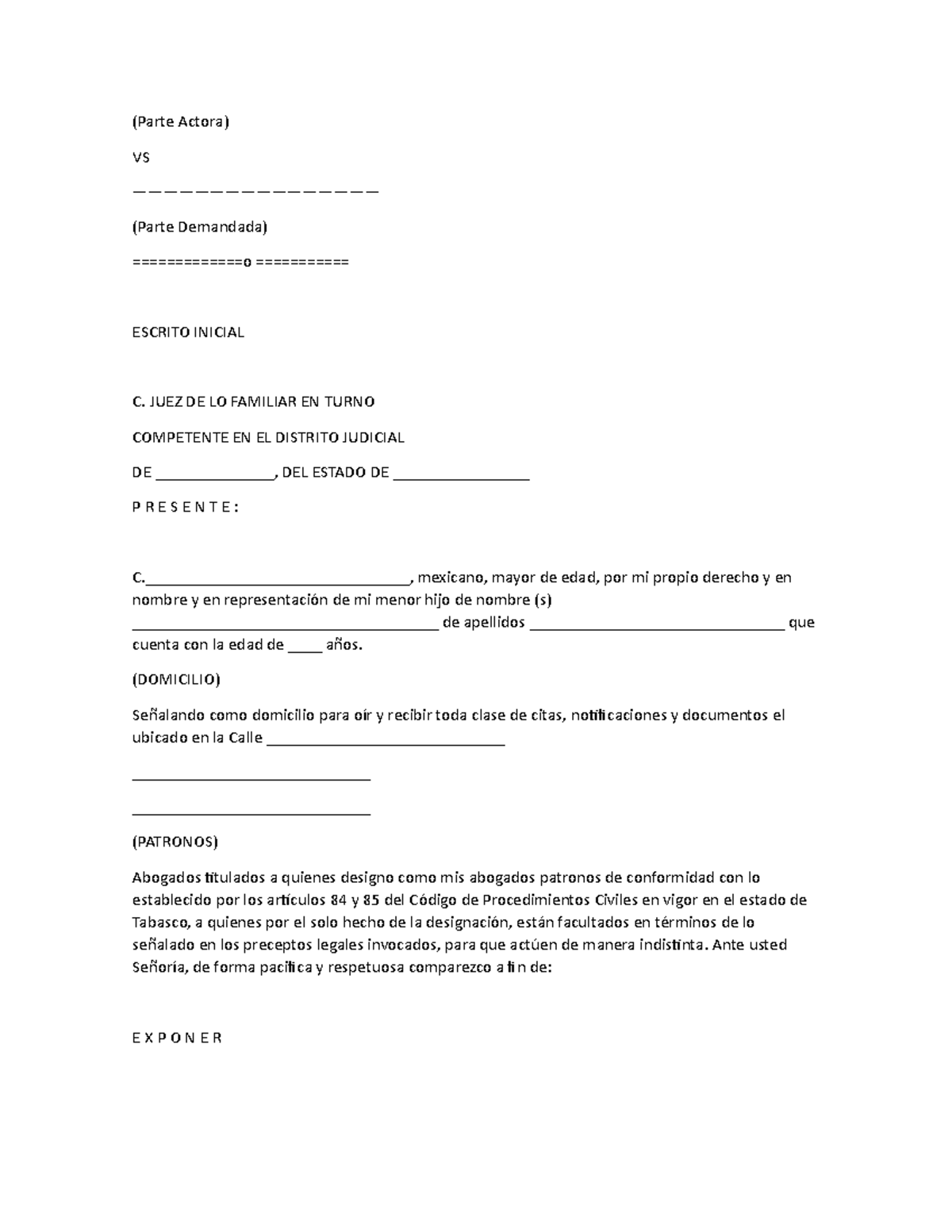 Demanda Guarda Y Custodia - (Parte Actora) VS ———————————————— (Parte ...