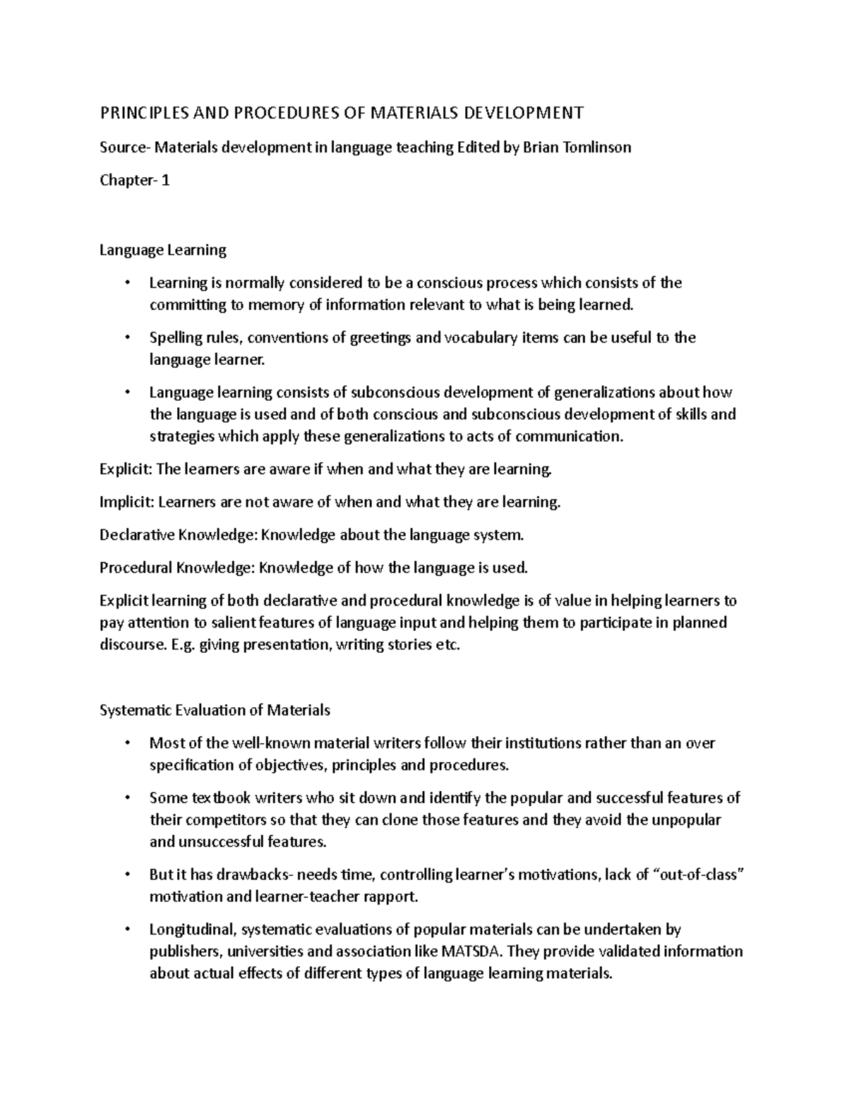 Principles AND Procedures OF Materials Development PRINCIPLES AND