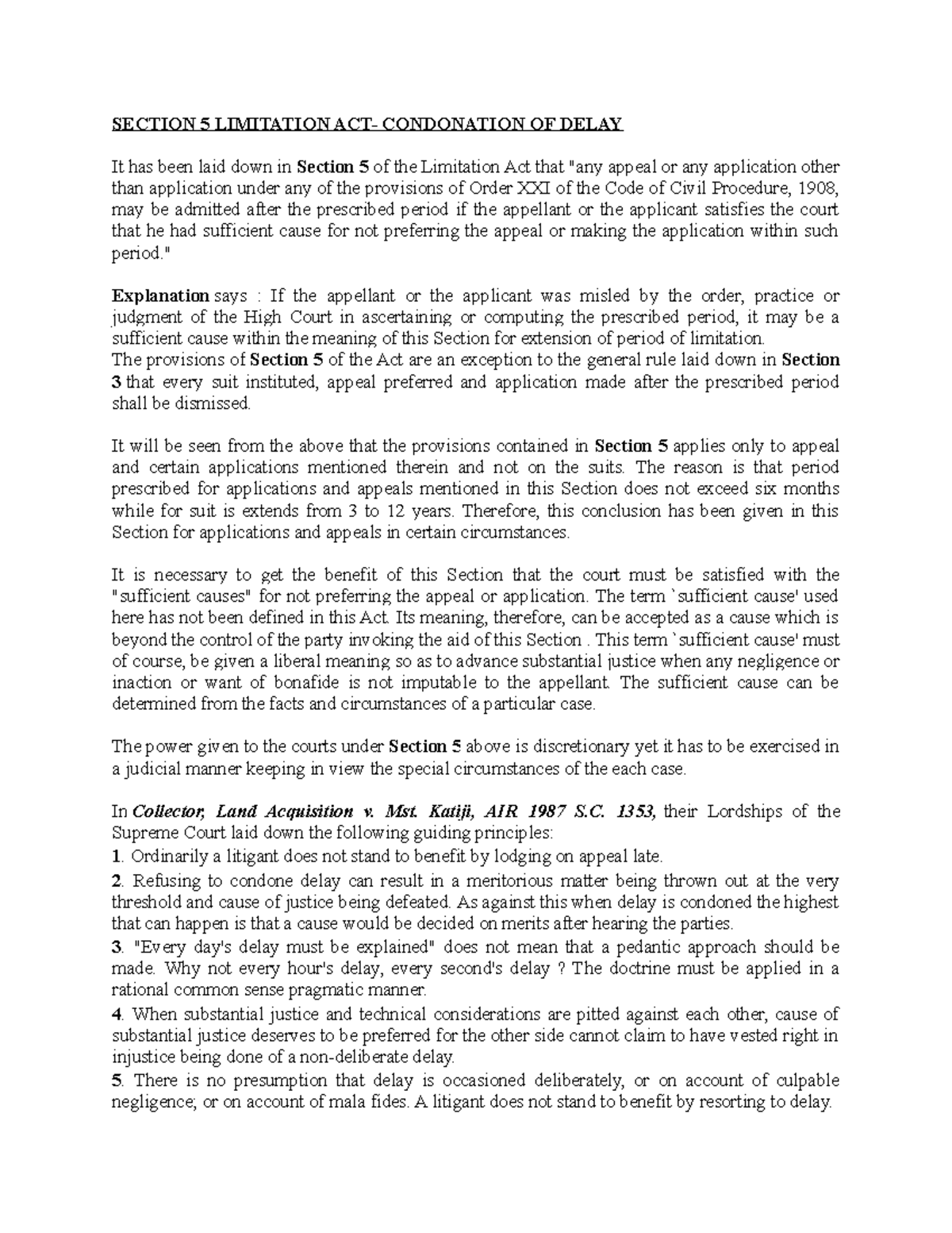 Sec 5 Limitation Act SECTION 5 LIMITATION ACT CONDONATION OF DELAY