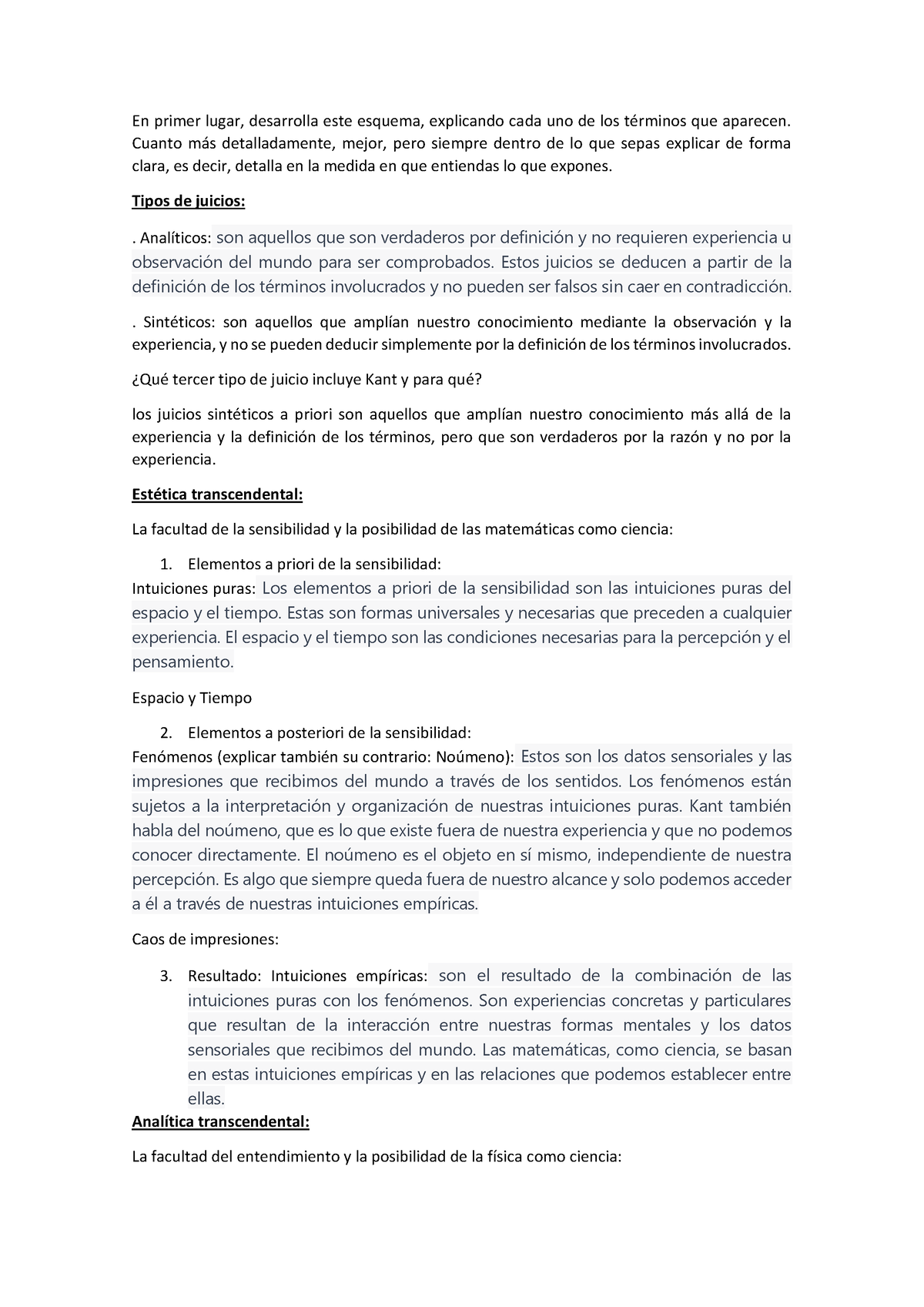 Kant - .... - En primer lugar, desarrolla este esquema, explicando cada ...