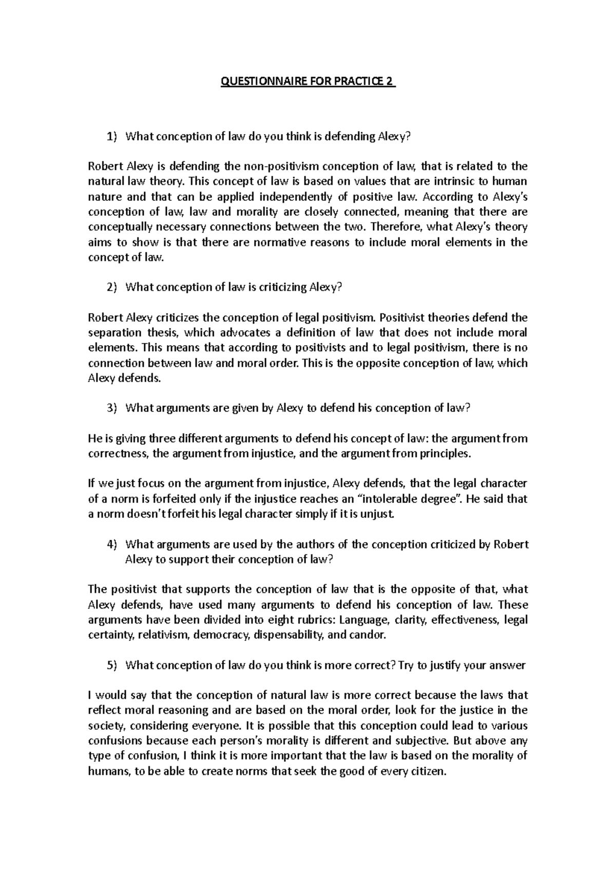 Practice 2 Questionnaire - QUESTIONNAIRE FOR PRACTICE 2 What conception ...