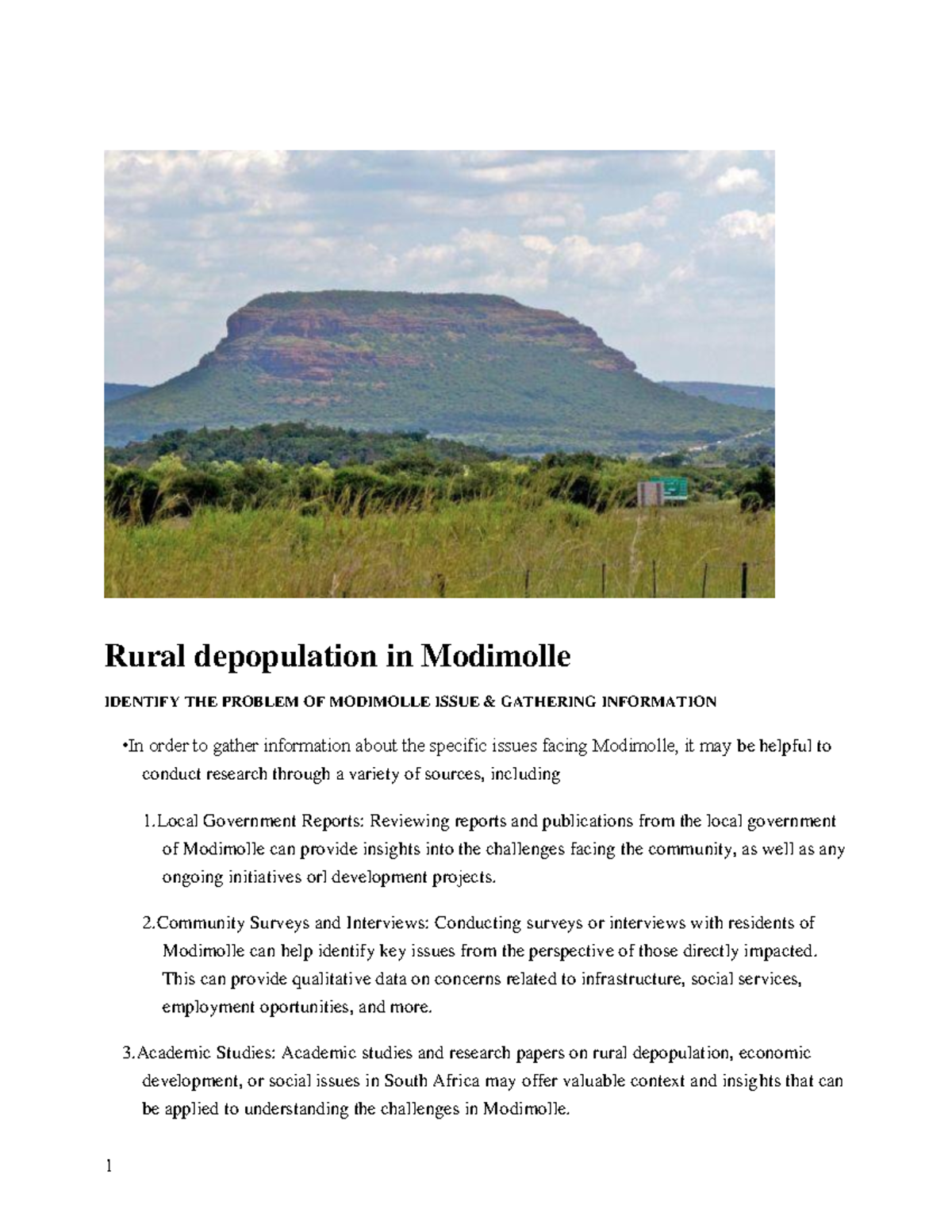 Modimolle Assignment Rural Depopulation step 3 - Rural depopulation in ...