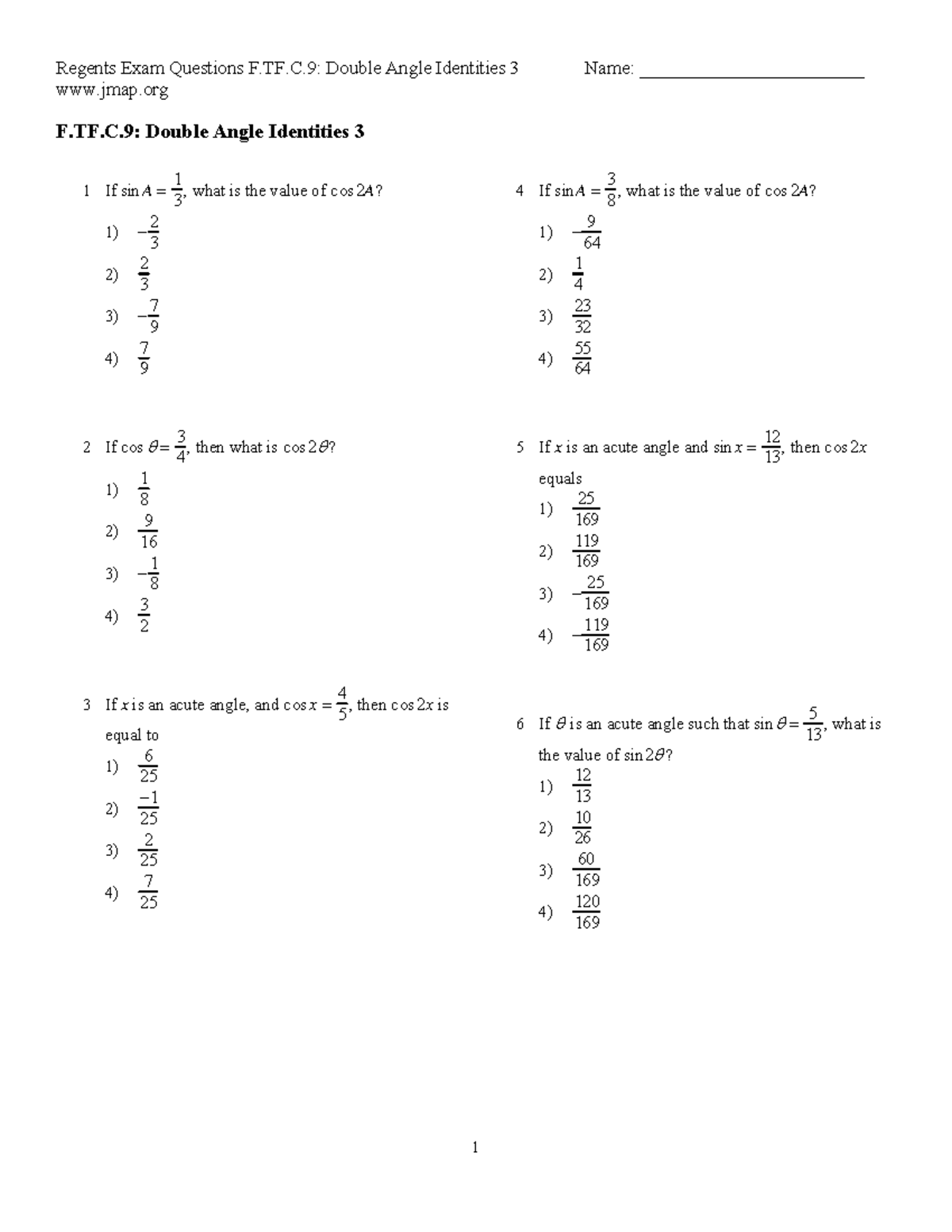 F.TF.C - Trigs - Regents Exam Questions F.TF.C: Double Angle Identities ...