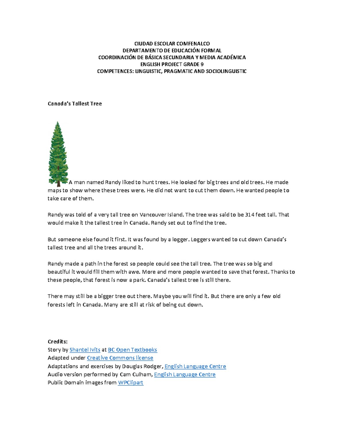 Documento de ingles, Canada Tallest tree - DEPARTAMENTO DE EDUCACIÓN ...