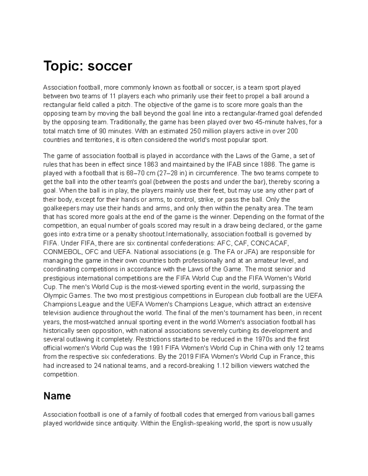 soccer research essay topics