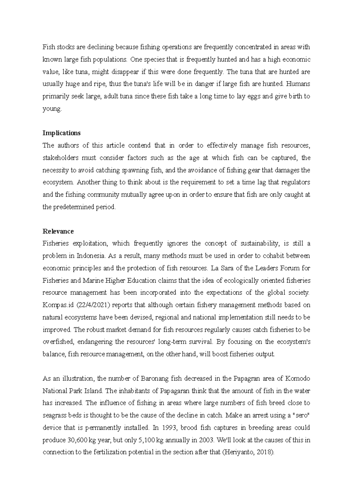 Assignment 1 - example of paper. - Fish stocks are declining because ...