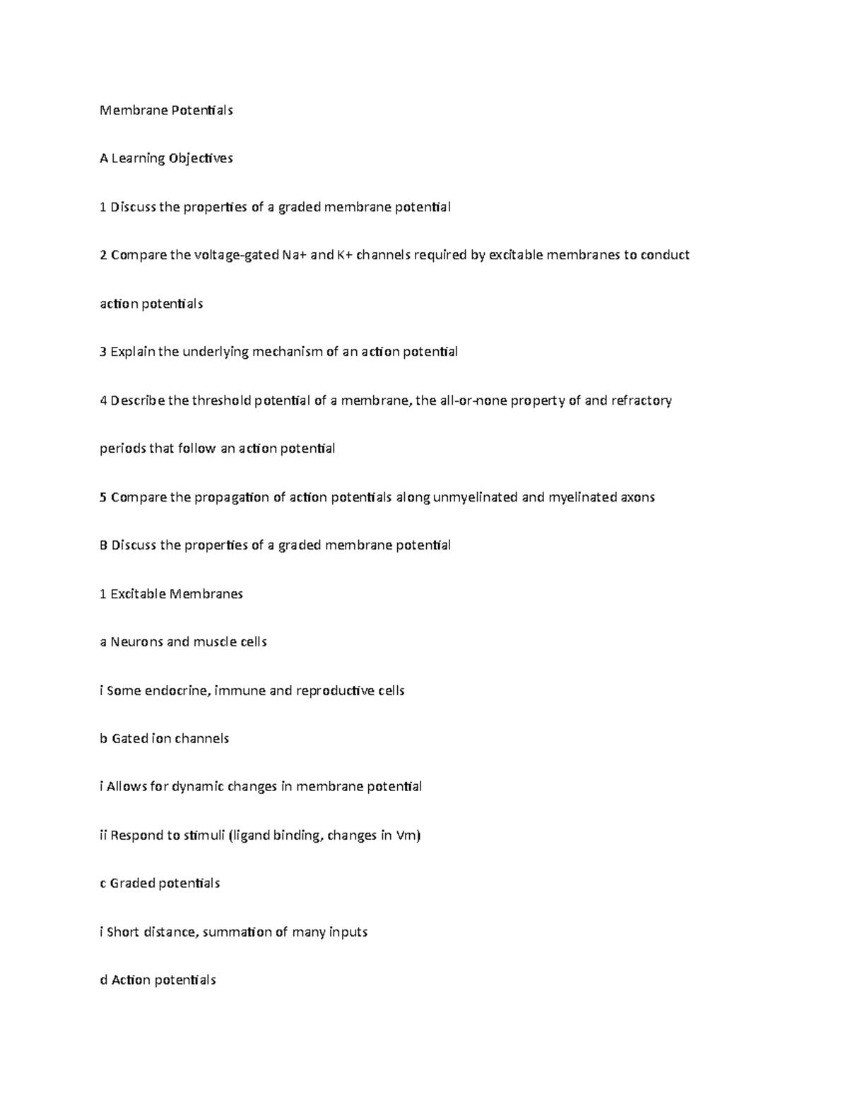 Membrane Potentials Review - Membrane Potentials A Learning Objectives ...