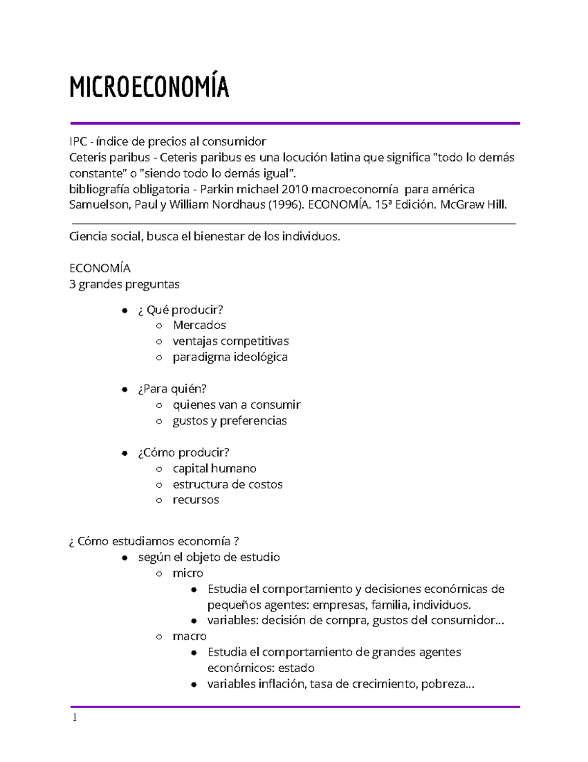 Notas de la clase - MICROECONOMÍA IPC - índice de precios al consumidor ...