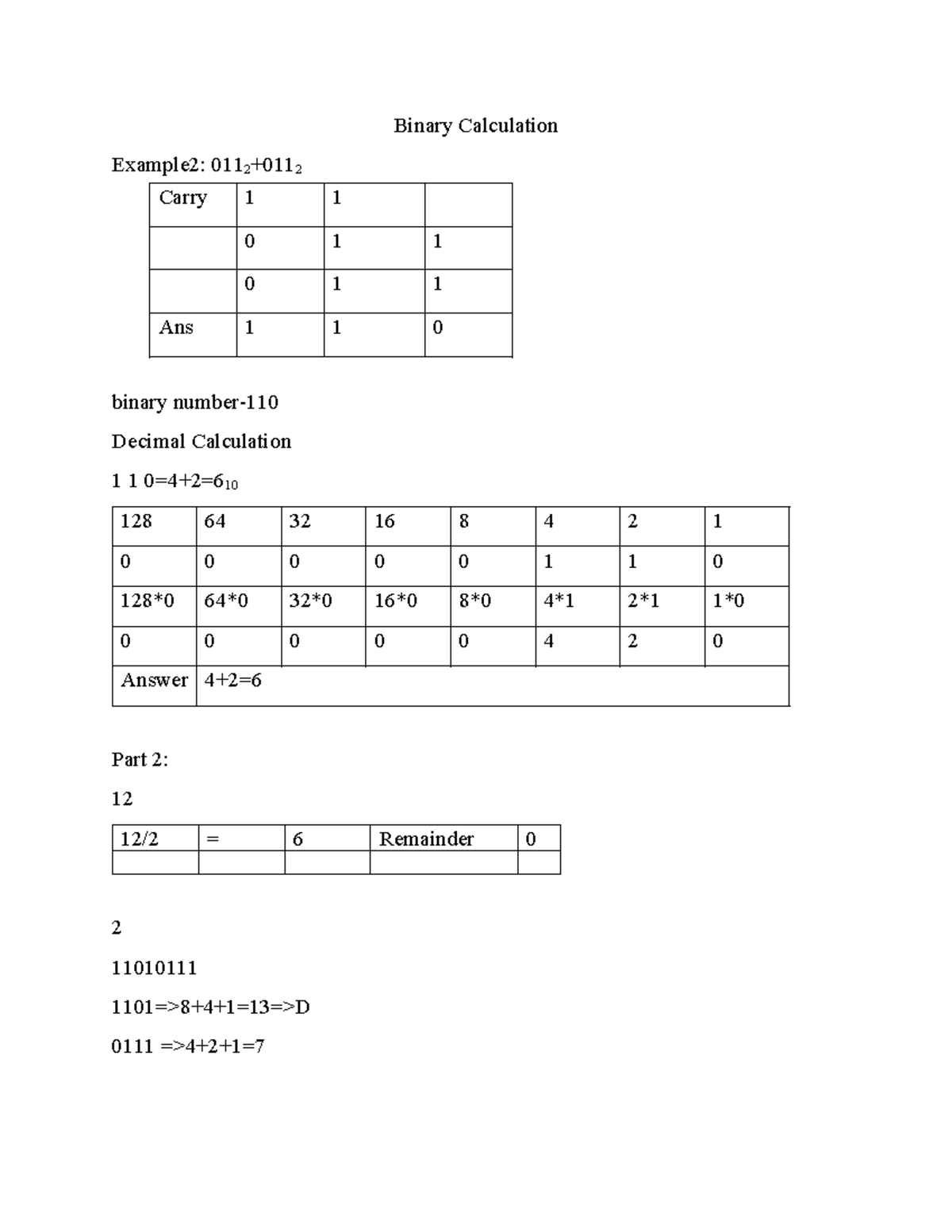 Binary Calculation - Binary Calculation 1280 640 320 160 80 41 21 1 ...